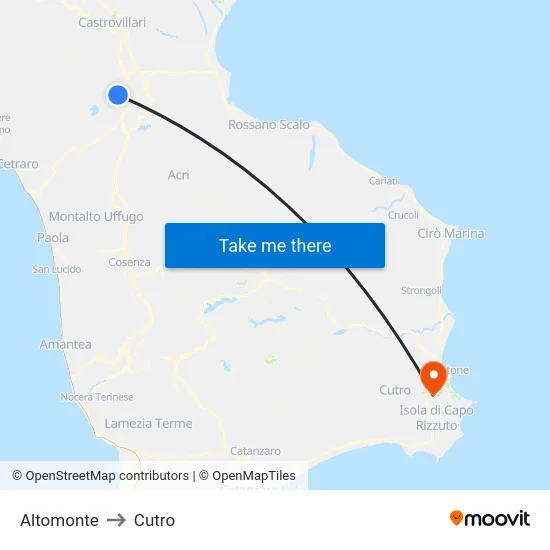 Altomonte to Cutro map