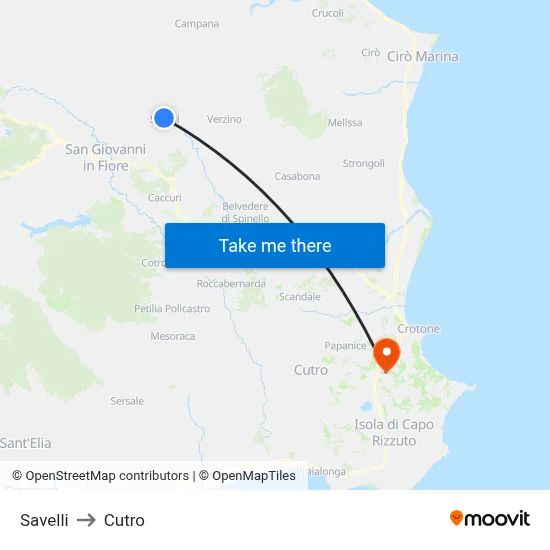 Savelli to Cutro map