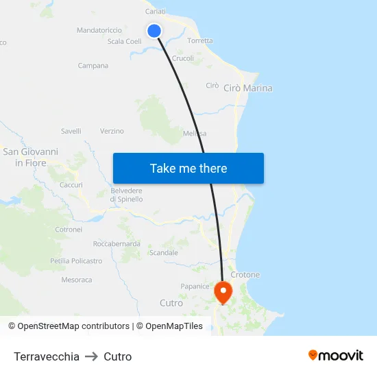 Terravecchia to Cutro map