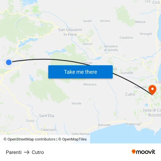 Parenti to Cutro map