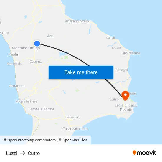 Luzzi to Cutro map