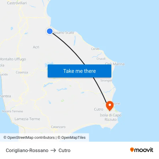 Corigliano-Rossano to Cutro map
