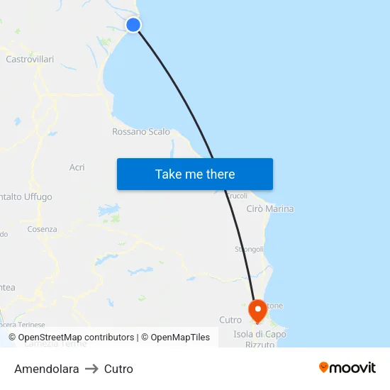 Amendolara to Cutro map