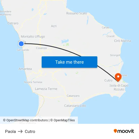 Paola to Cutro map