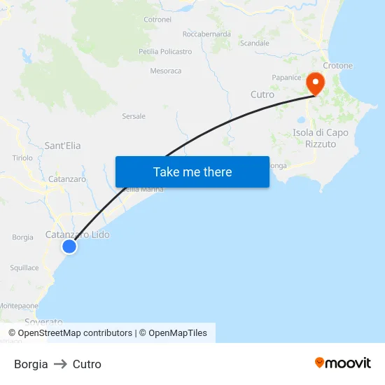Borgia to Cutro map