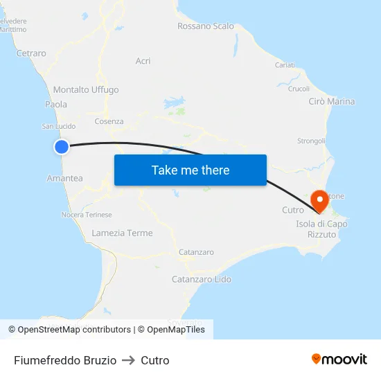 Fiumefreddo Bruzio to Cutro map