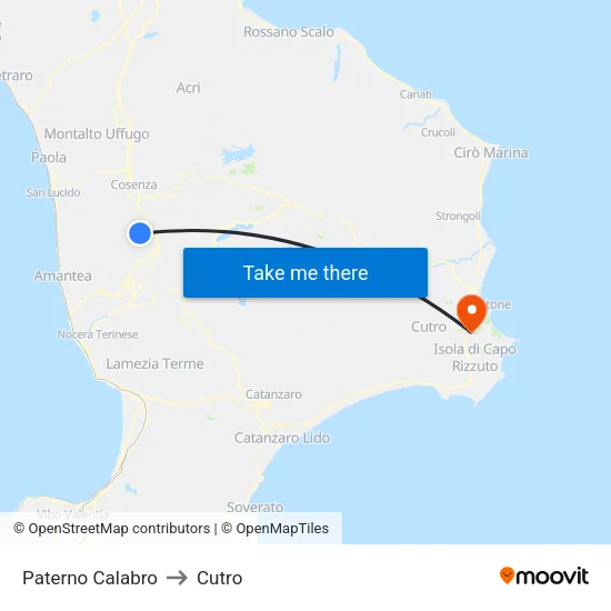 Paterno Calabro to Cutro map
