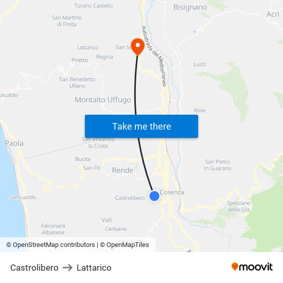 Castrolibero to Lattarico map