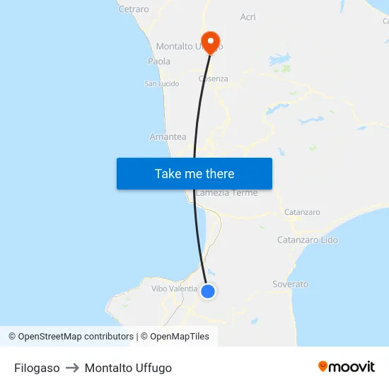 Filogaso to Montalto Uffugo map