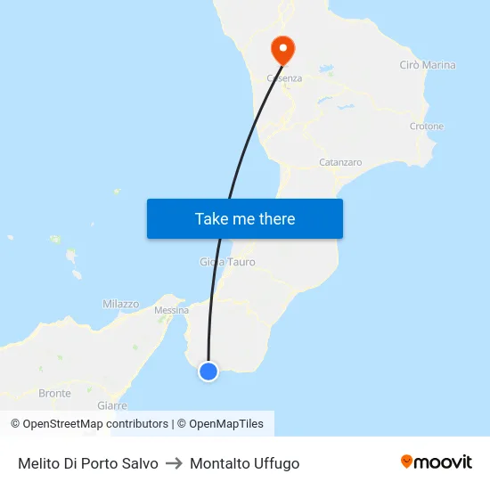 Melito Di Porto Salvo to Montalto Uffugo map
