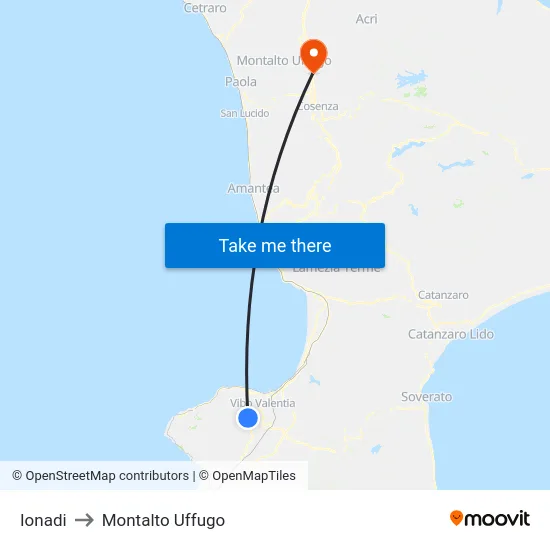Ionadi to Montalto Uffugo map