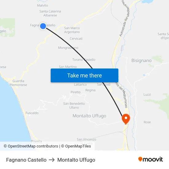 Fagnano Castello to Montalto Uffugo map