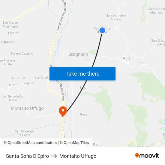 Santa Sofia D'Epiro to Montalto Uffugo map