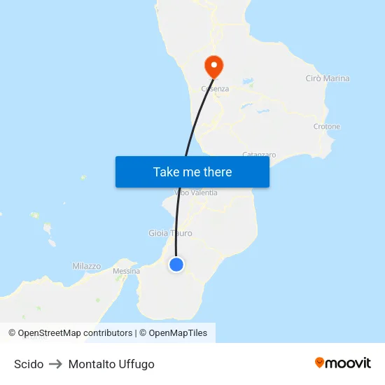 Scido to Montalto Uffugo map