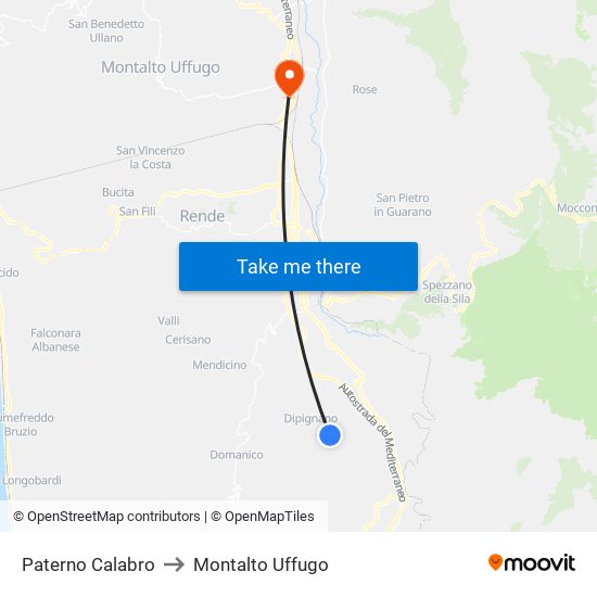 Paterno Calabro to Montalto Uffugo map