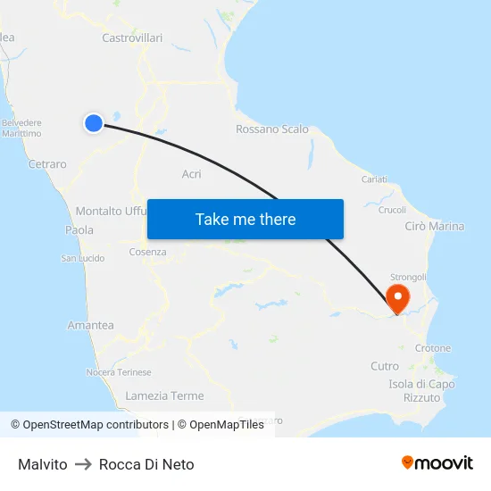 Malvito to Rocca Di Neto map