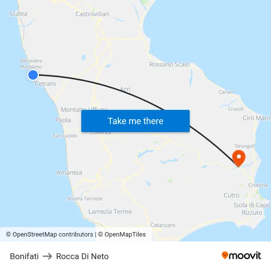 Bonifati to Rocca Di Neto map