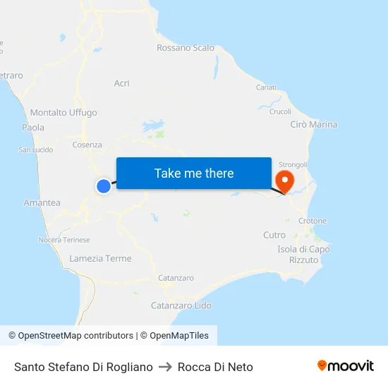 Santo Stefano Di Rogliano to Rocca Di Neto map