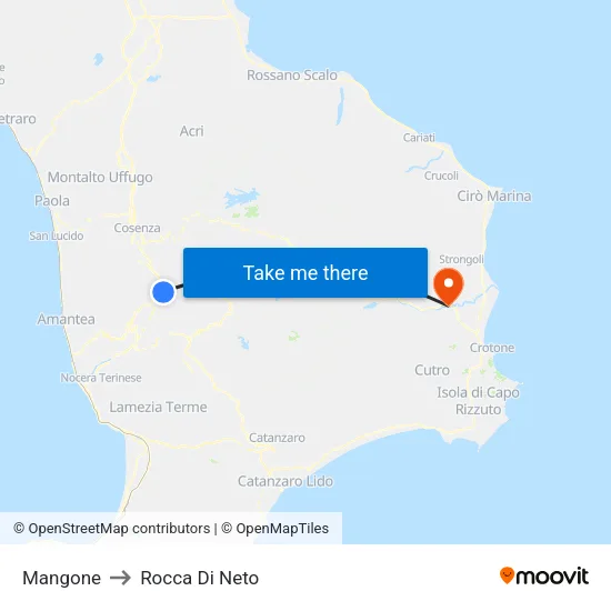 Mangone to Rocca Di Neto map