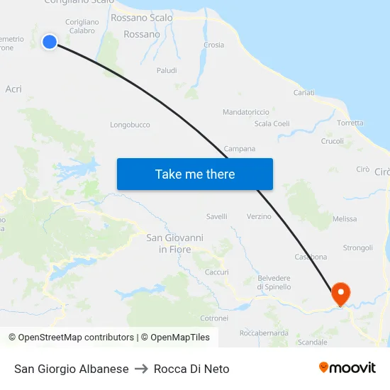 San Giorgio Albanese to Rocca Di Neto map