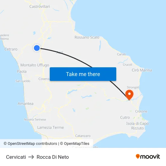 Cervicati to Rocca Di Neto map