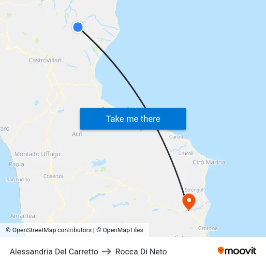 Alessandria Del Carretto to Rocca Di Neto map