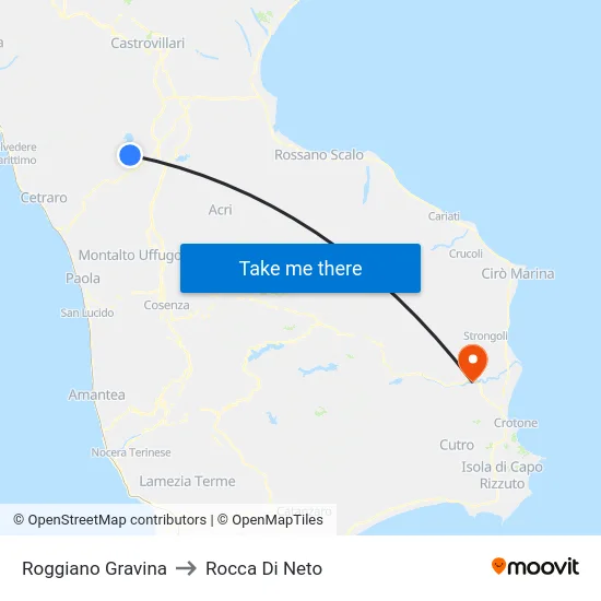 Roggiano Gravina to Rocca Di Neto map