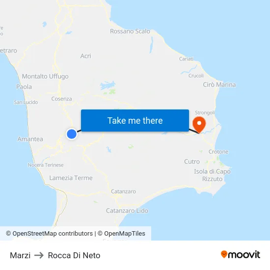 Marzi to Rocca Di Neto map