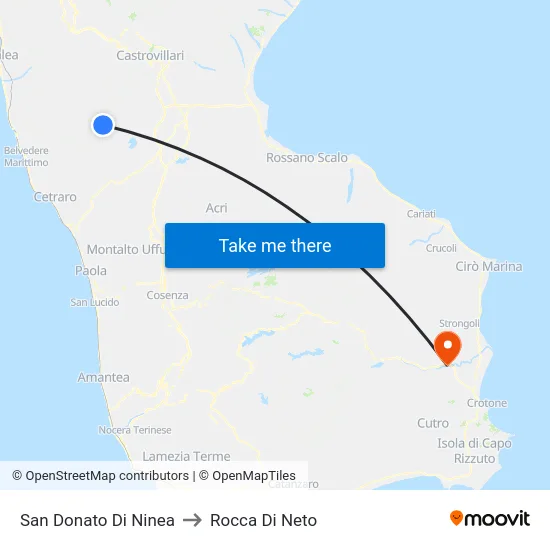 San Donato Di Ninea to Rocca Di Neto map