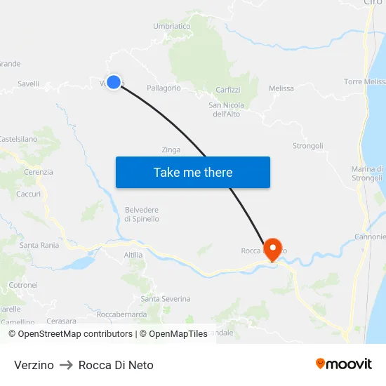 Verzino to Rocca Di Neto map