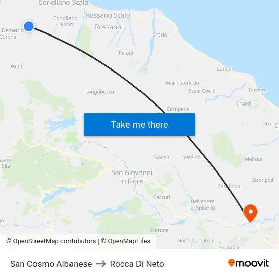 San Cosmo Albanese to Rocca Di Neto map