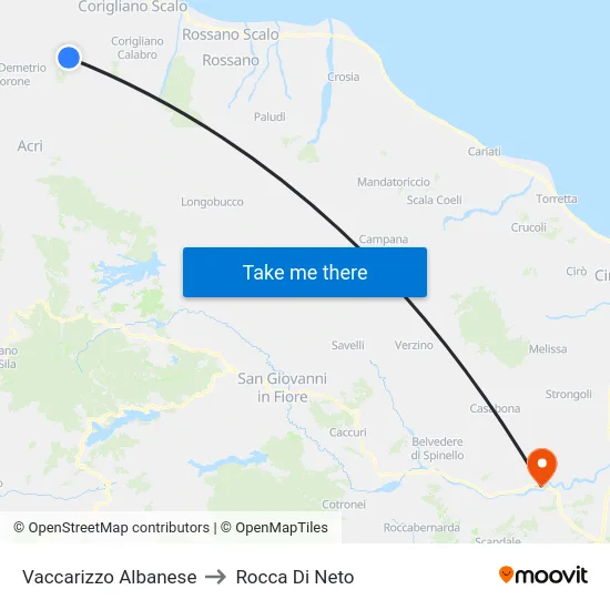 Vaccarizzo Albanese to Rocca Di Neto map