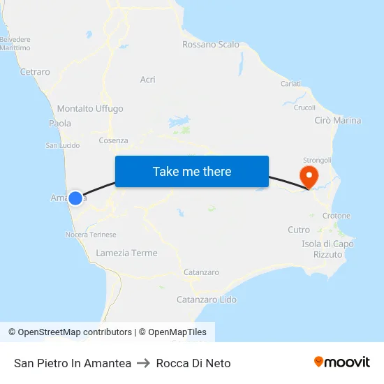 San Pietro In Amantea to Rocca Di Neto map