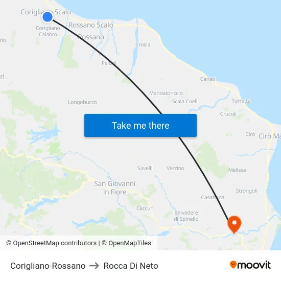 Corigliano-Rossano to Rocca Di Neto map