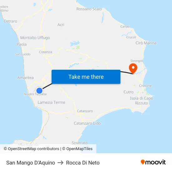 San Mango D'Aquino to Rocca Di Neto map