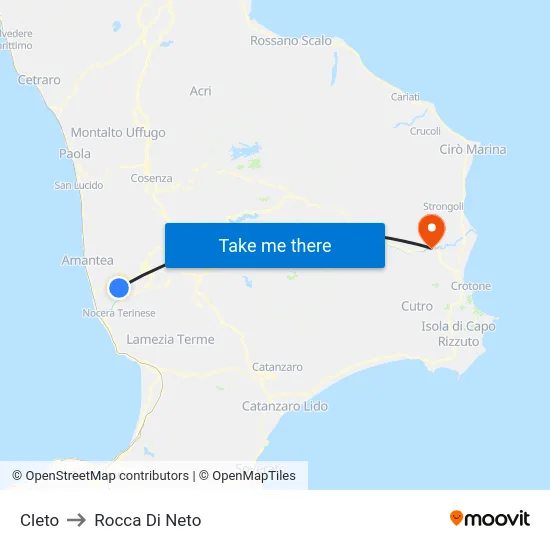 Cleto to Rocca Di Neto map