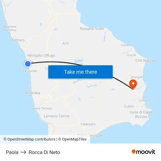 Paola to Rocca Di Neto map