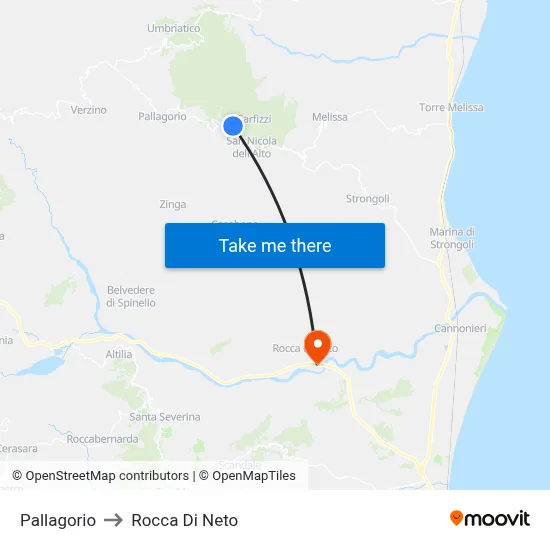 Pallagorio to Rocca Di Neto map
