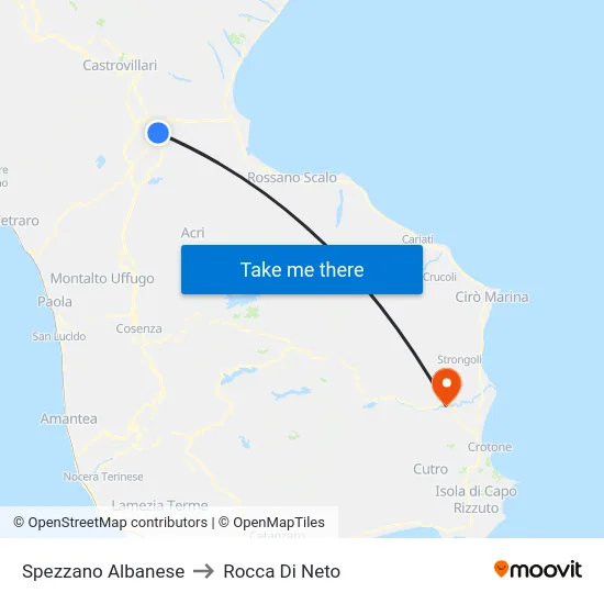 Spezzano Albanese to Rocca Di Neto map