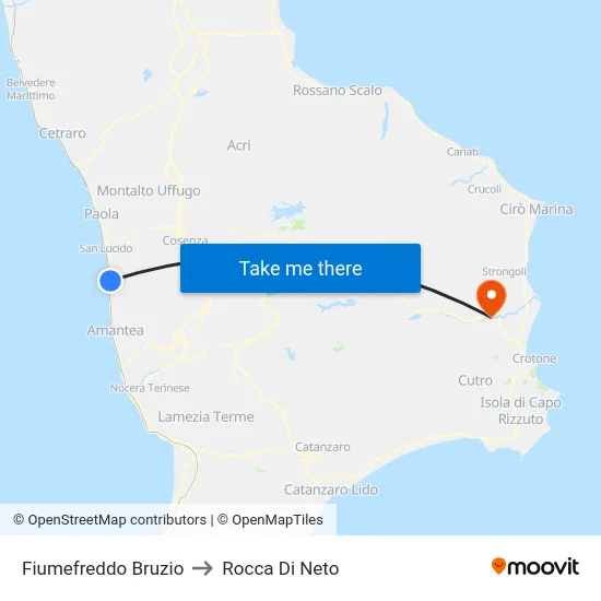 Fiumefreddo Bruzio to Rocca Di Neto map