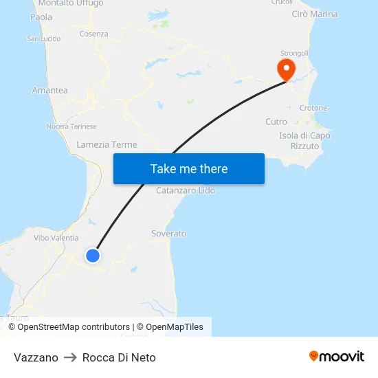 Vazzano to Rocca Di Neto map