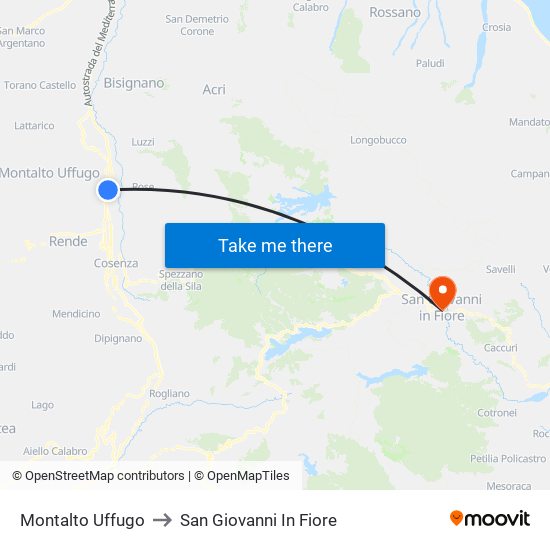 Montalto Uffugo to San Giovanni In Fiore map