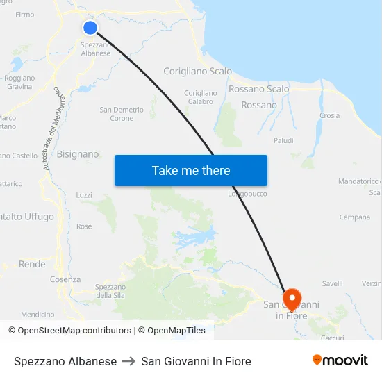Spezzano Albanese to San Giovanni In Fiore map