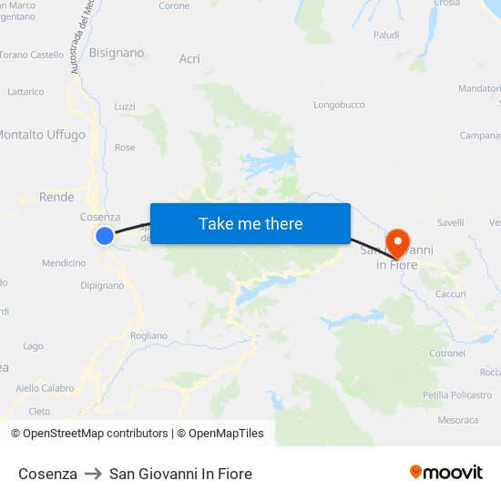 Cosenza to San Giovanni In Fiore map