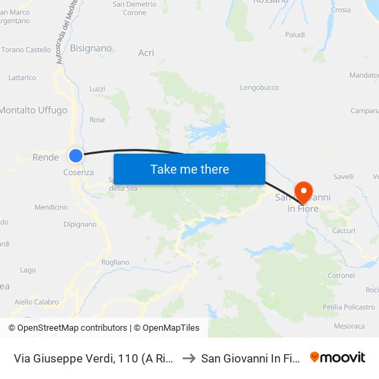 Via Giuseppe Verdi, 110 (A Rich.) to San Giovanni In Fiore map