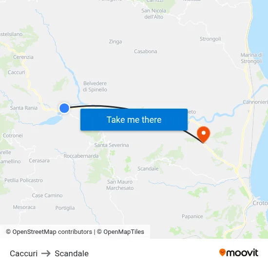 Caccuri to Scandale map