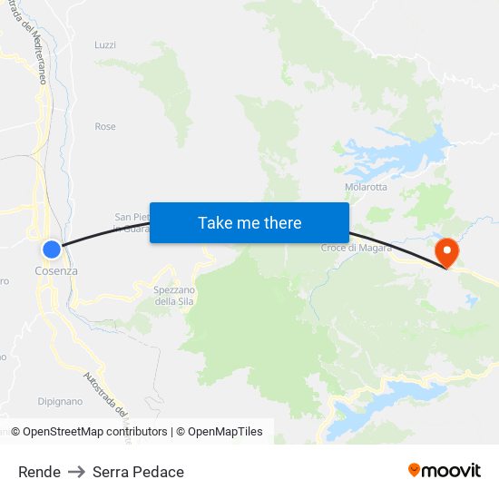 Rende to Serra Pedace map