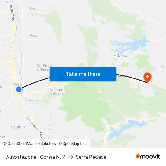 Autostazione - Corsia N. 7 to Serra Pedace map