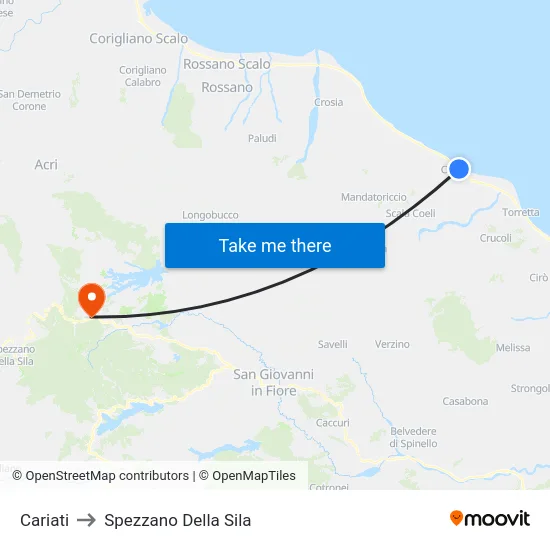 Cariati to Spezzano Della Sila map