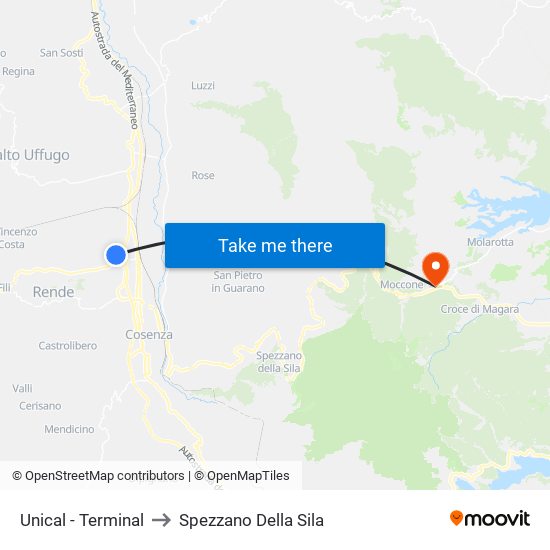 Unical - Terminal to Spezzano Della Sila map